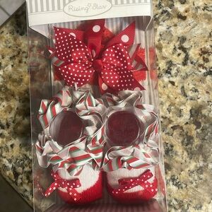 Christmas baby socks with bow